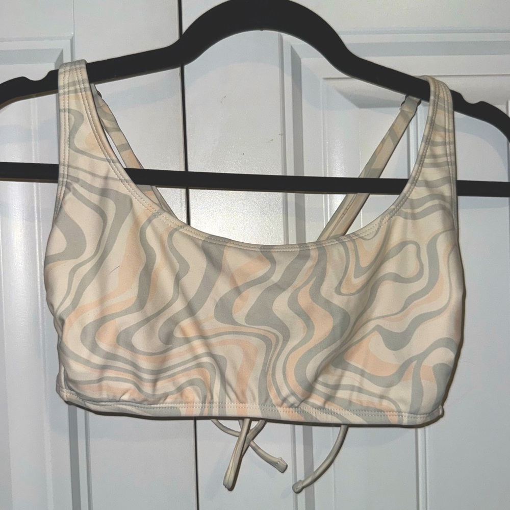 Shade & Shore Cream Blue and Pink Swirled Bralette Bikini Top Women's Large